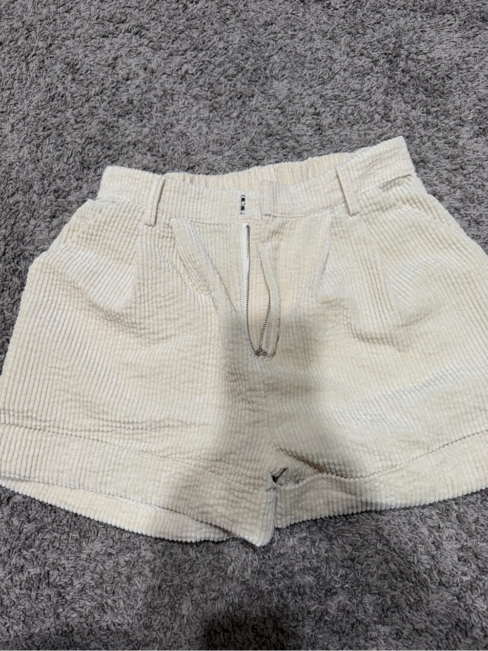 Women's Cream Corduroy High-Waist Shorts